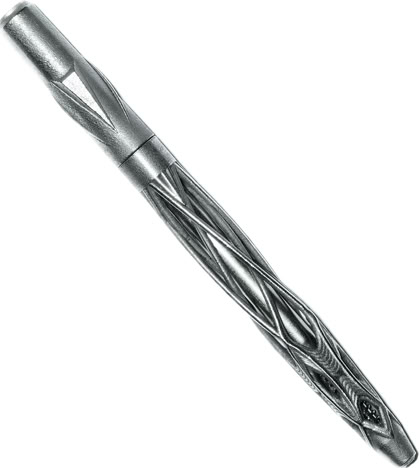 Virga pen lying on surface, open metal lattice grip section visible